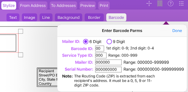 Enter Barcode Parms