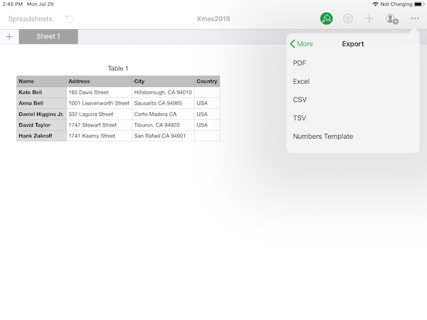 Numbers Export